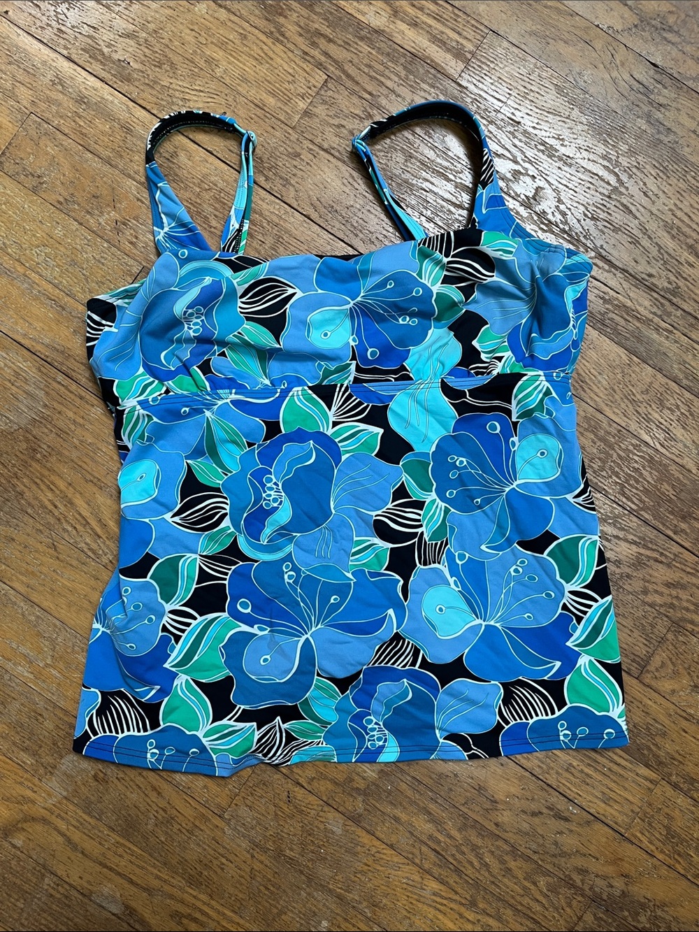 Lands End sz 14 Blue Floral Swim Tankini Top